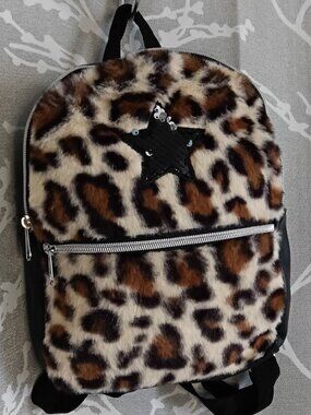 Faux Leopard Fur and Sequin Star Backpack